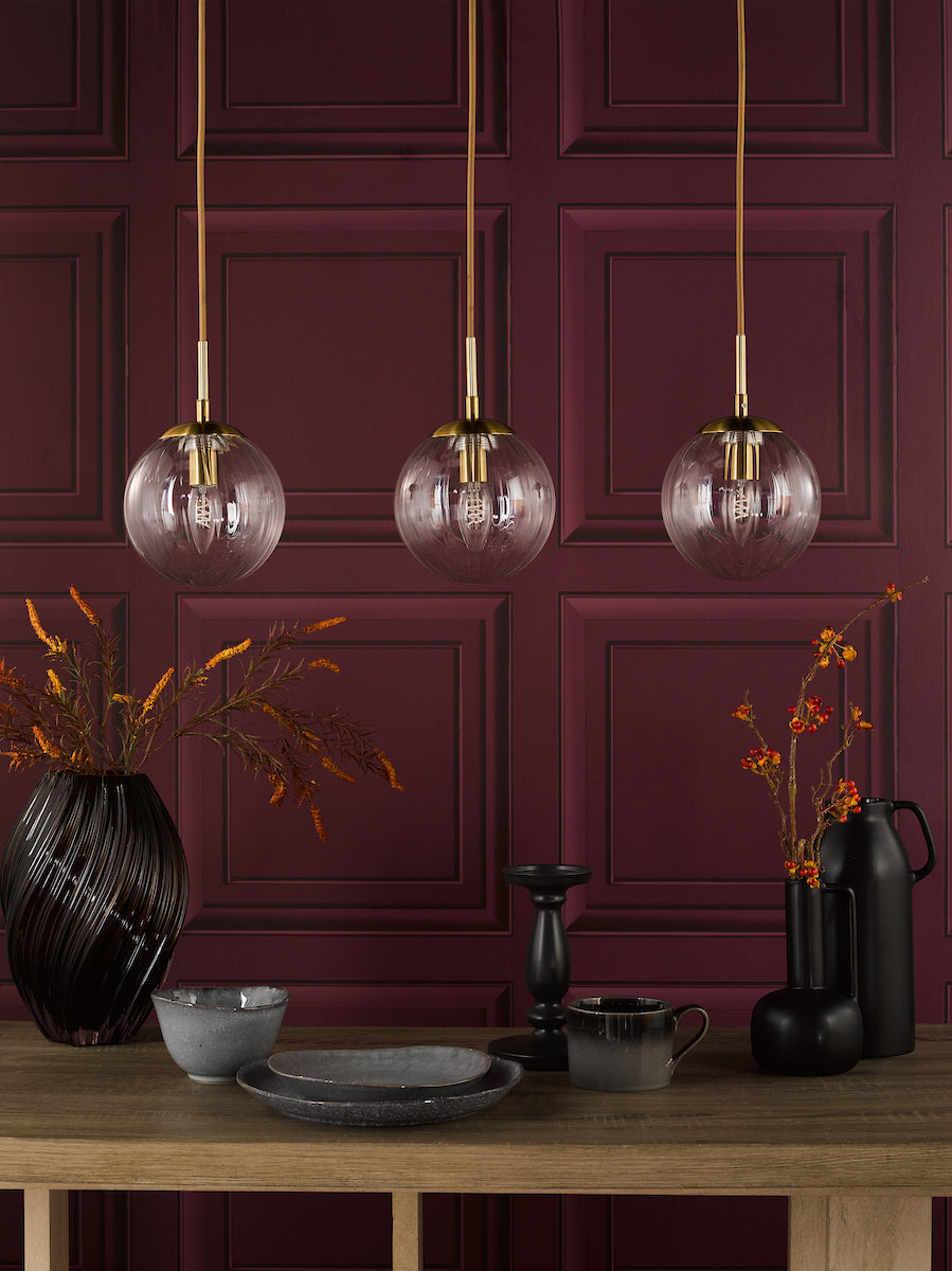 Dar Jocelyn 3 Light Bar Pendant Natural Brass and Glass