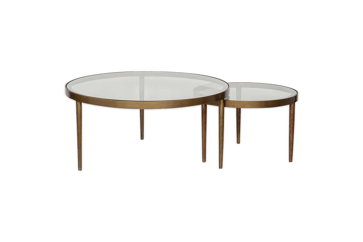 Nkuku Jiya Iron & Glass Nested Coffee Tables Brass