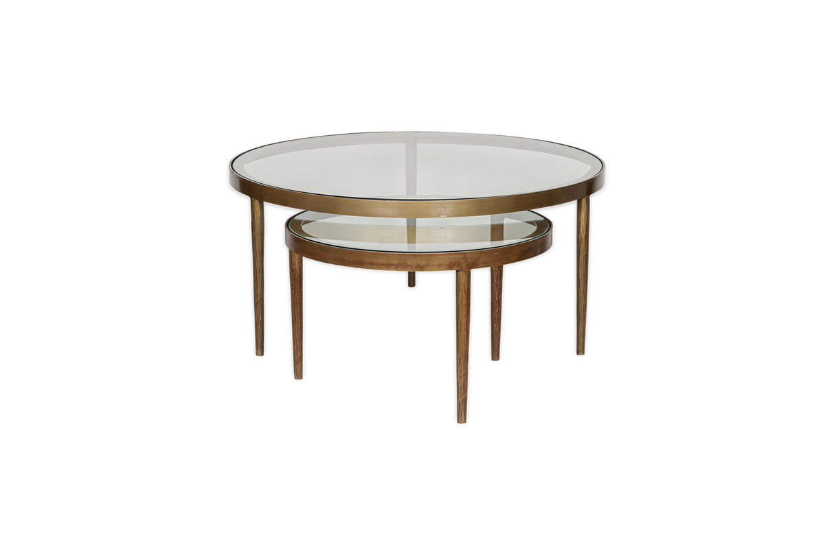 Nkuku Jiya Iron & Glass Nested Coffee Tables Brass