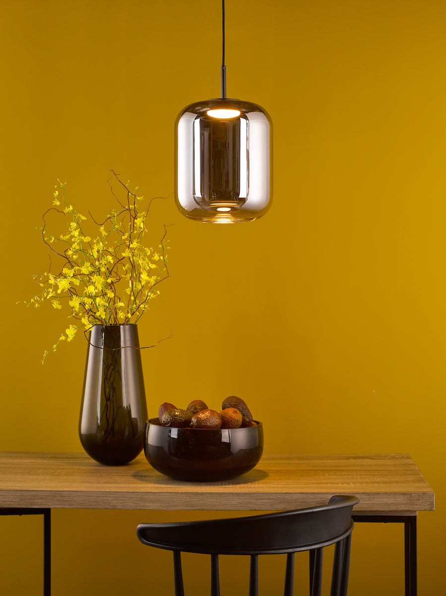 Dar Jurek Pendant Satin Black and Smoked Glass LED