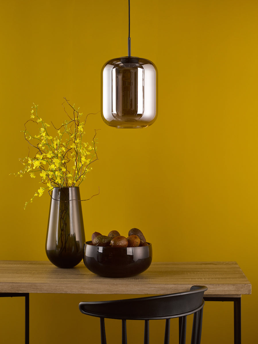 Dar Jurek Pendant Satin Black and Smoked Glass LED