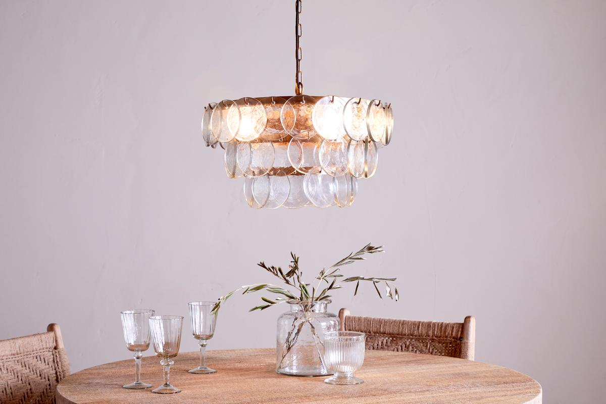 Nkuku Kagitha Recycled Glass Chandelier Clear Small