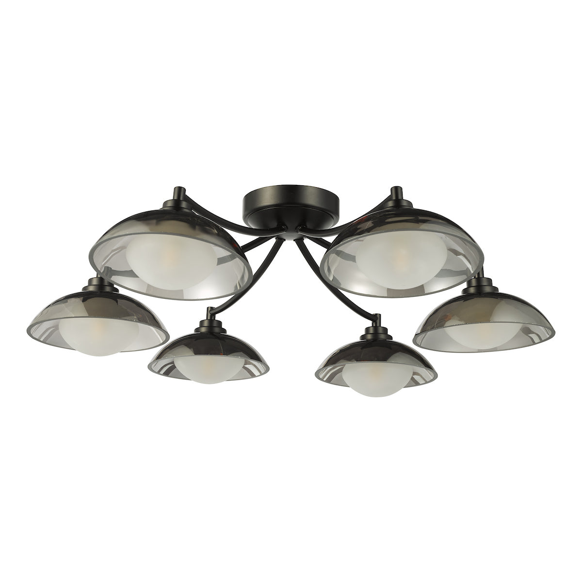 Dar Kadience 6 Light Semi-Flush Satin Black and Smoked Glass