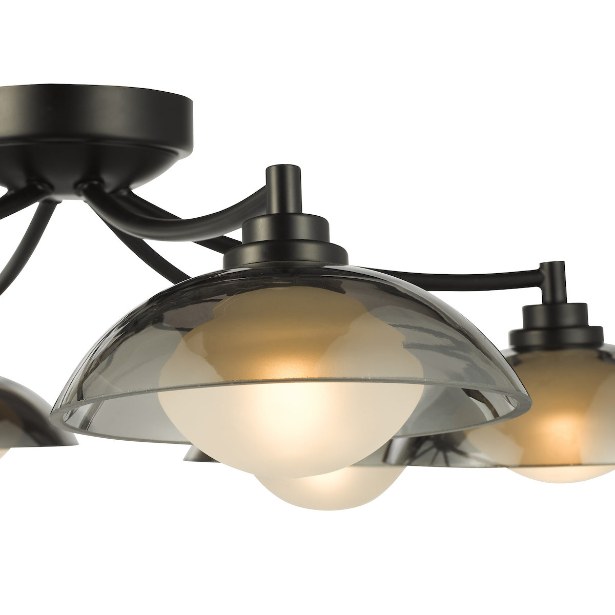 Dar Kadience 6 Light Semi-Flush Satin Black and Smoked Glass