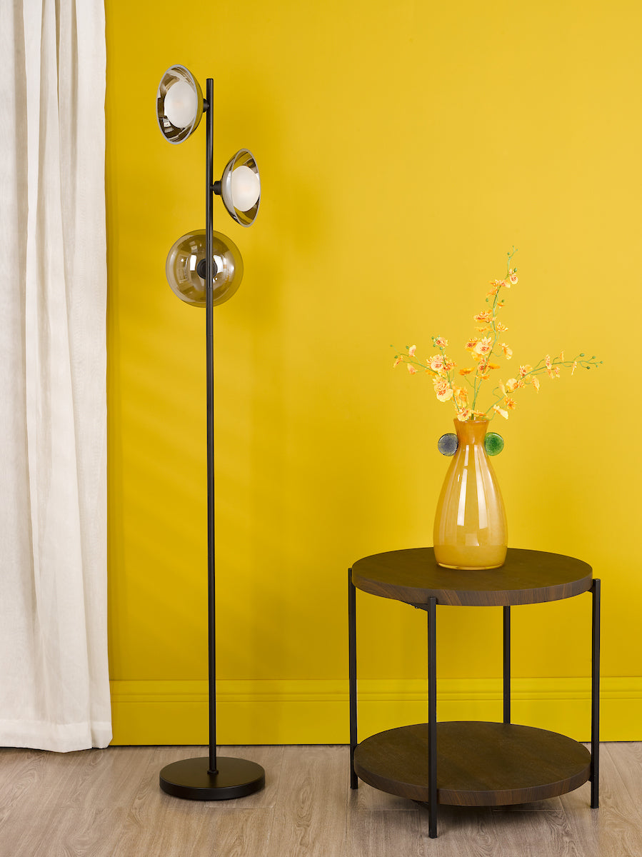 Dar Kadience 3 Light Floor Lamp Satin Black and Smoked Glass