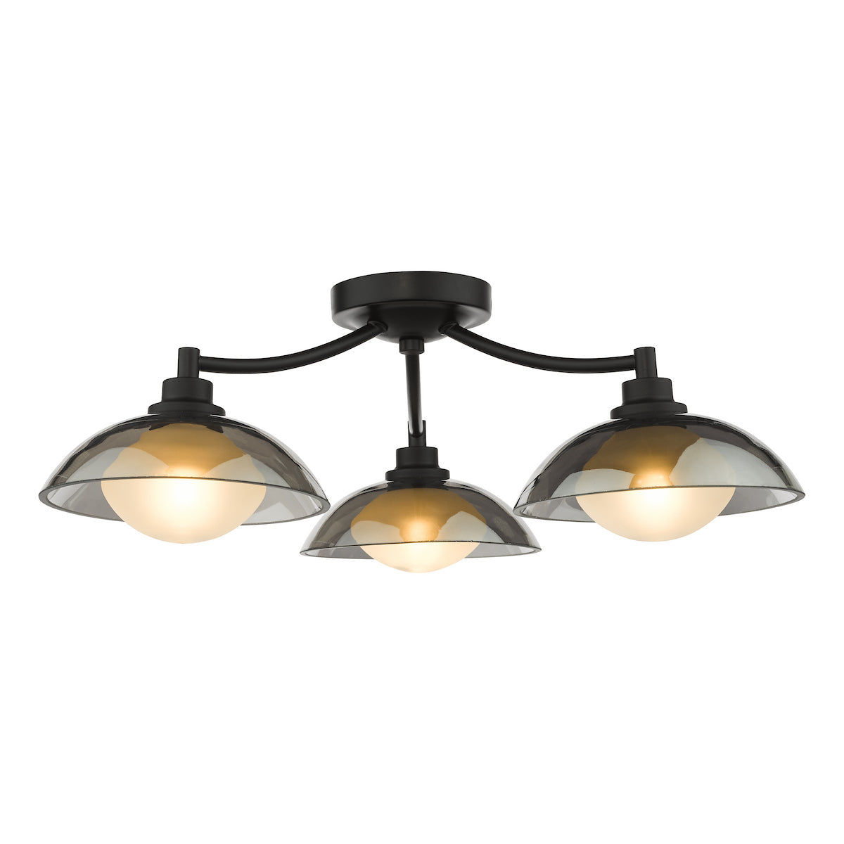 Dar Kadience 3 Light Semi-Flush Satin Black and Smoked Glass