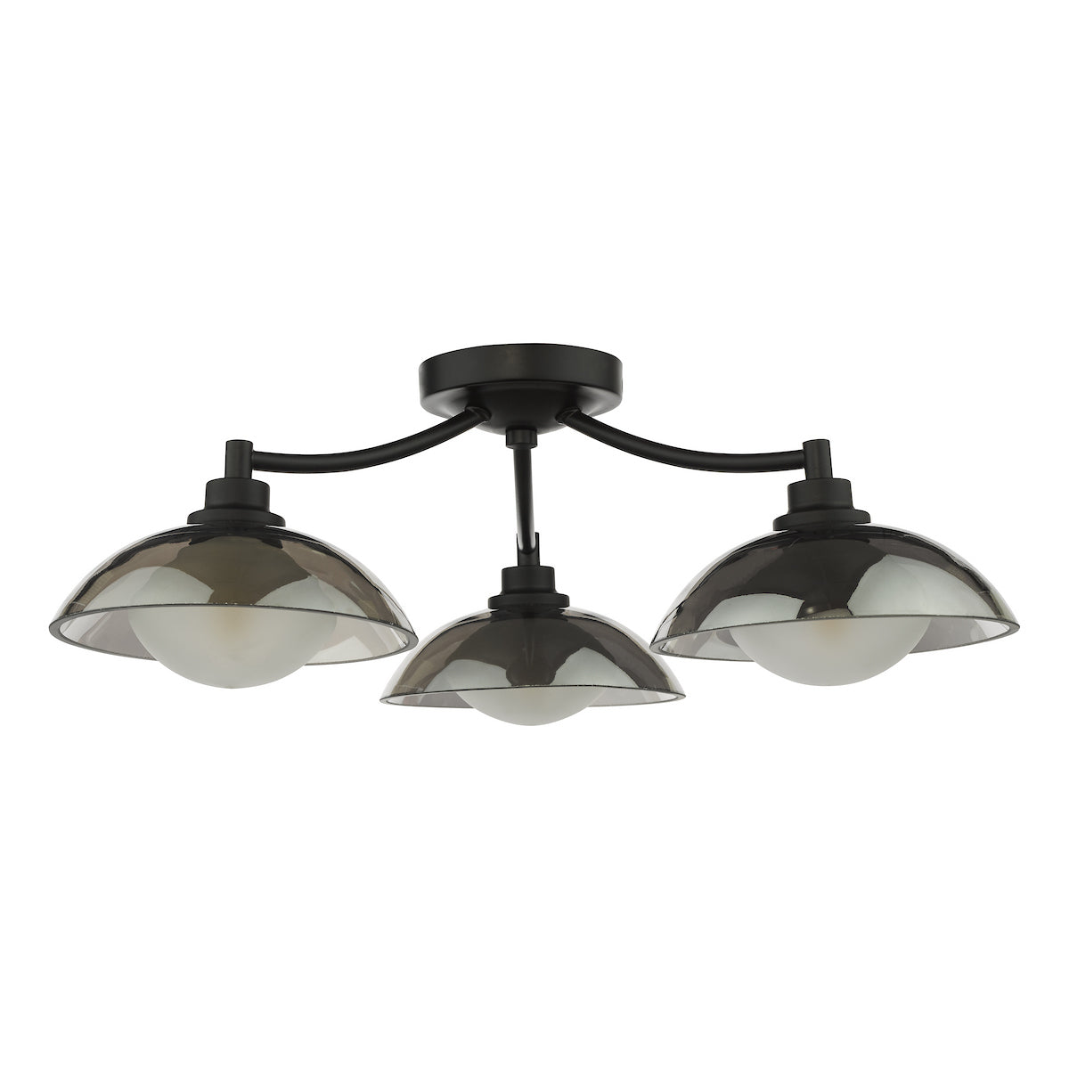 Dar Kadience 3 Light Semi-Flush Satin Black and Smoked Glass