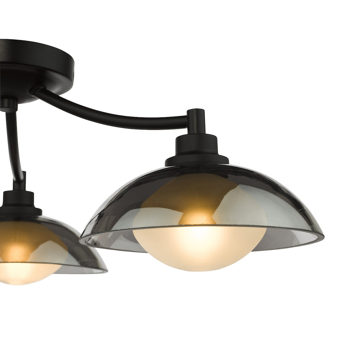 Dar Kadience 3 Light Semi-Flush Satin Black and Smoked Glass