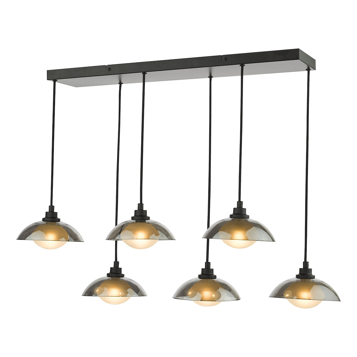 Dar Kadience 6 Light Bar Pendant Satin Black and Smoked Glass