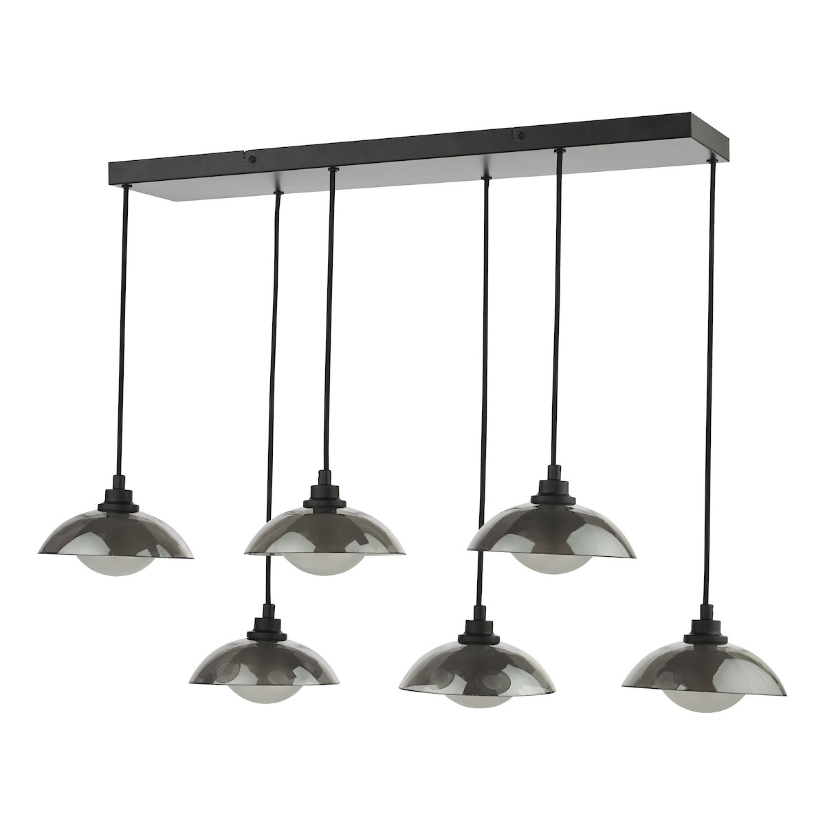 Dar Kadience 6 Light Bar Pendant Satin Black and Smoked Glass