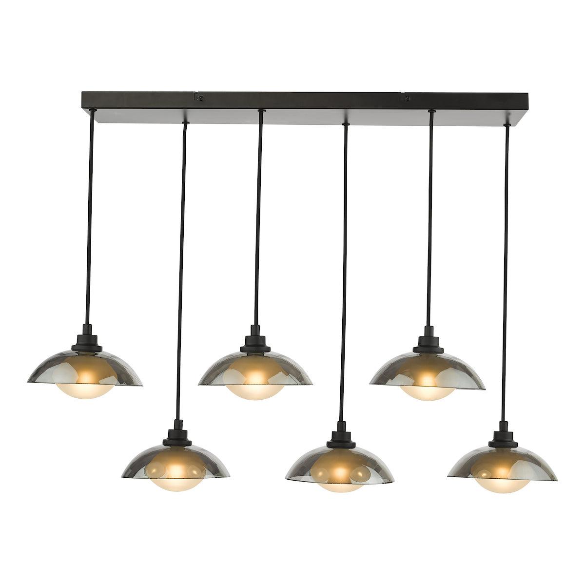 Dar Kadience 6 Light Bar Pendant Satin Black and Smoked Glass