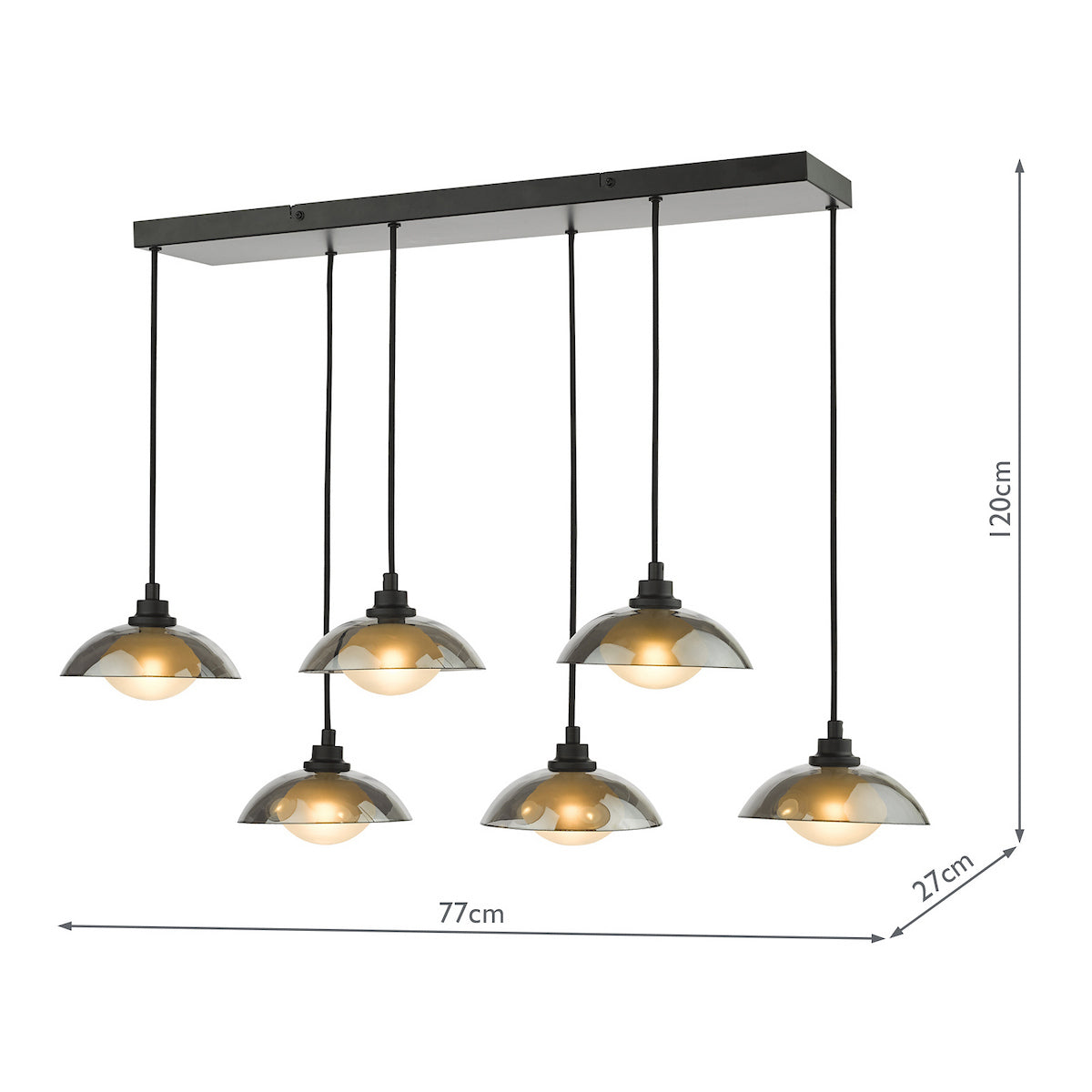 Dar Kadience 6 Light Bar Pendant Satin Black and Smoked Glass