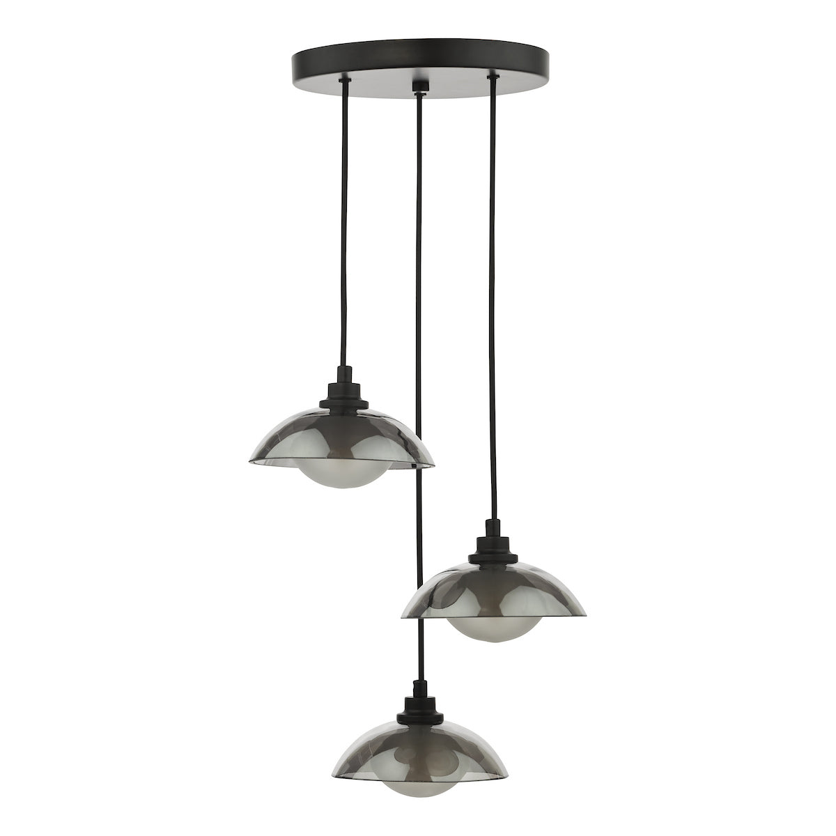 Dar Kadience 3 Light Cluster Pendant Satin Black and Smoked Glass
