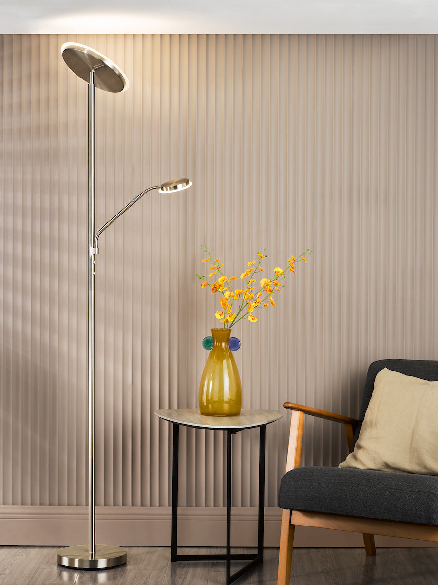 Dar Kamika Mother & Child Floor Lamp Satin Chrome LED
