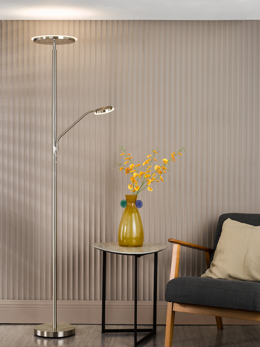 Dar Kamika Mother & Child Floor Lamp Satin Chrome LED
