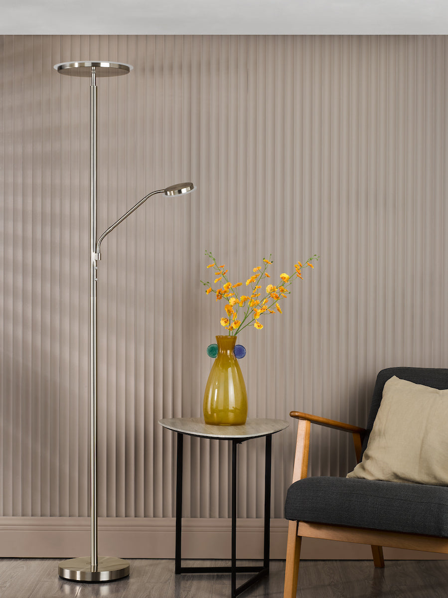 Dar Kamika Mother & Child Floor Lamp Satin Chrome LED