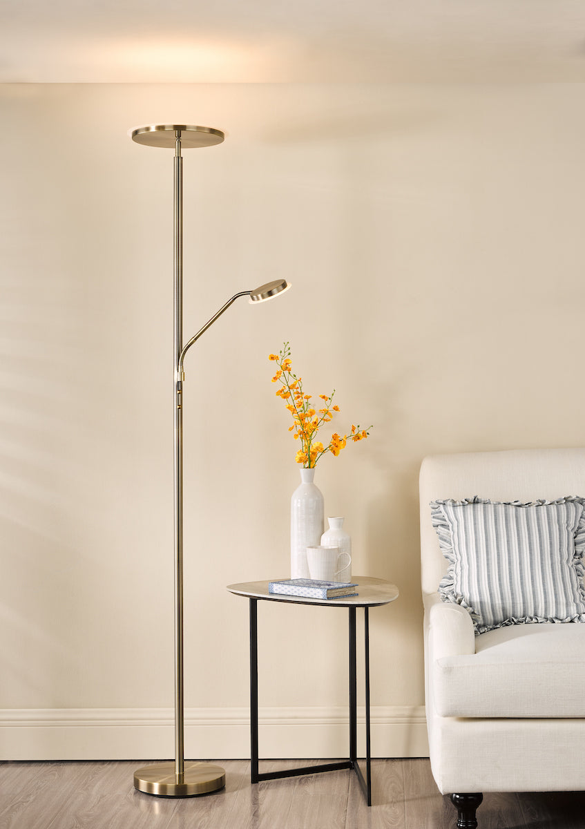 Dar Kamika Mother & Child Floor Lamp Antique Brass LED