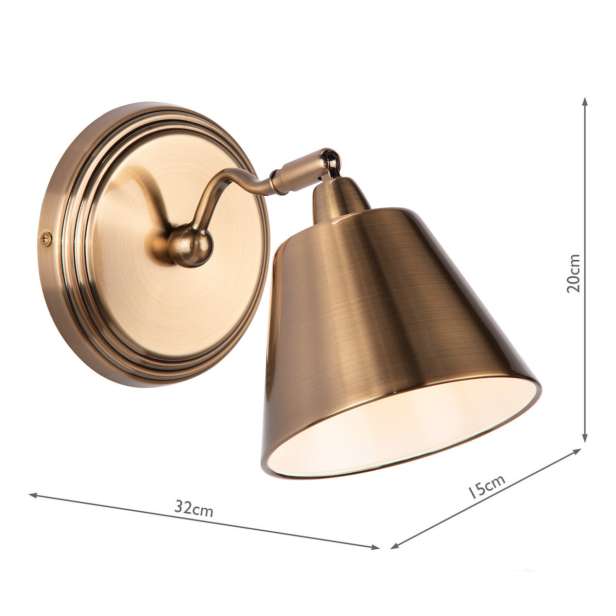 Dar Kempten Single Wall Spotlight Antique Brass