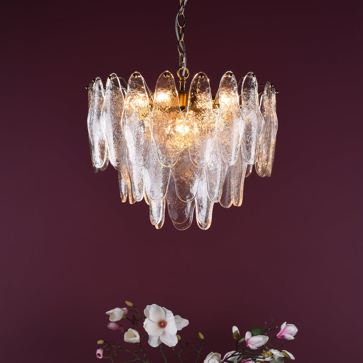 Dar Kimmia 6 Light Pendant Chandelier Natural Brass and Textured Glass