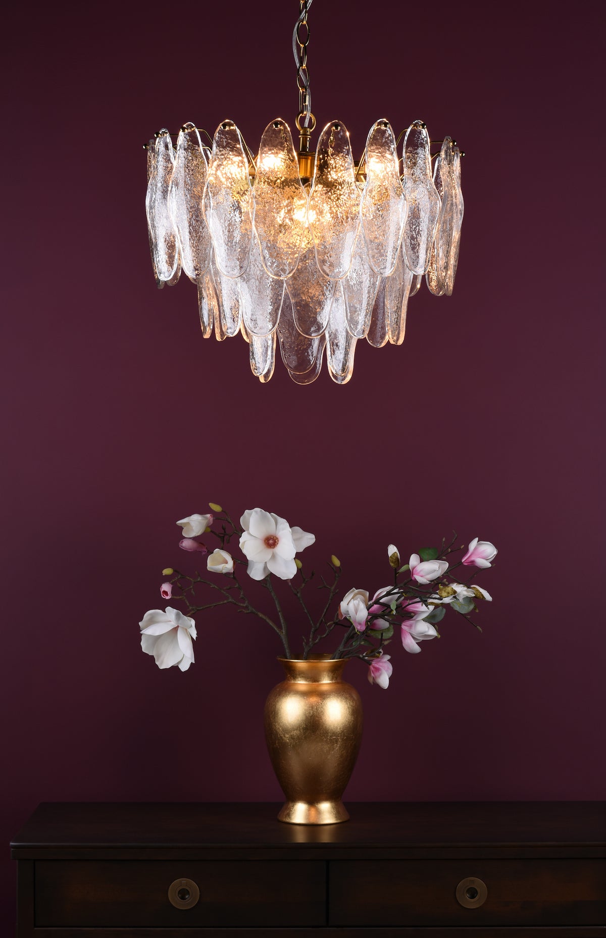 Dar Kimmia 6 Light Pendant Chandelier Natural Brass and Textured Glass