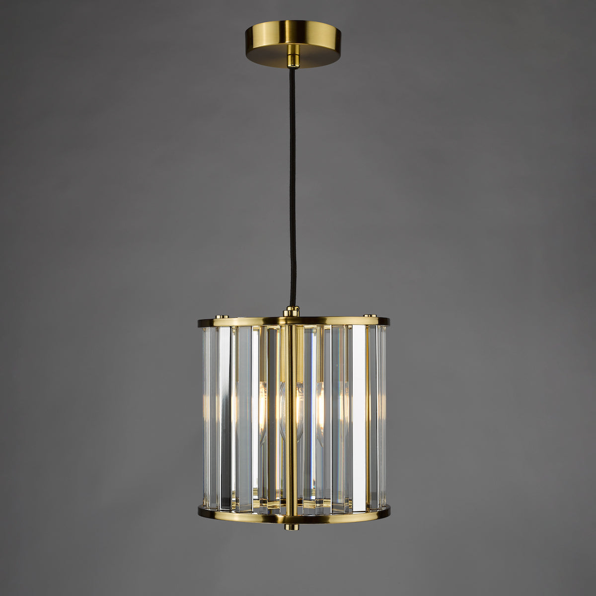 Dar Lighting Kimmia 6 Light Natural Brass & Textured Glass Pendant