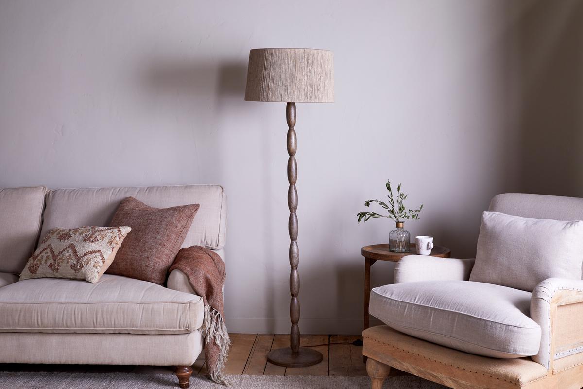 Nkuku Konali Mango Wood Floor Lamp Ash Stain