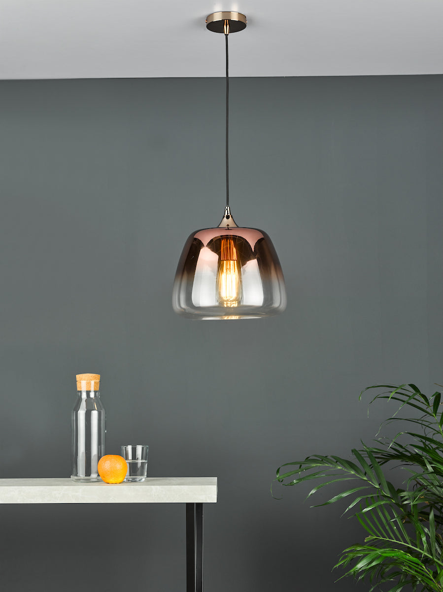 Dar Klaxon 1 Light Pendant Ombre Copper Glass