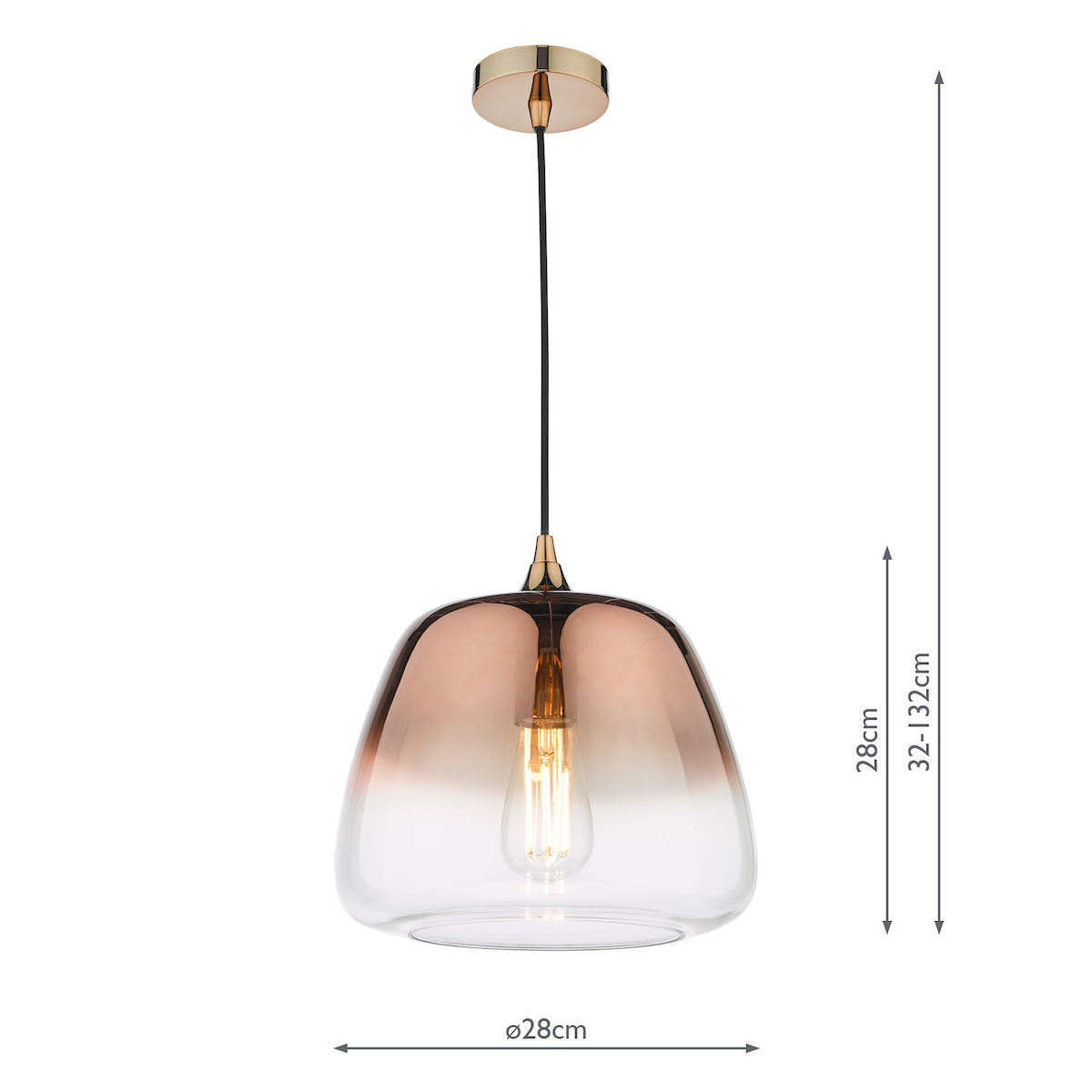 Dar Klaxon 1 Light Pendant Ombre Copper Glass