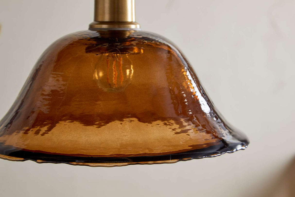 Nkuku Keju Organic Shape Recycled Glass Pendant Dark Amber