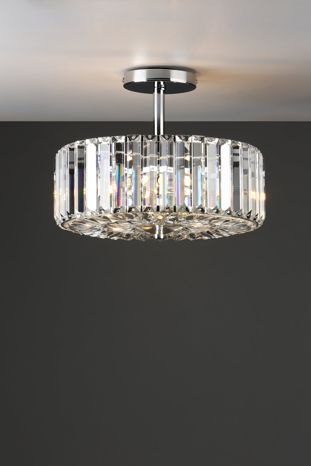 Modern crystal semi-flush ceiling light fixture with polished chrome finish
