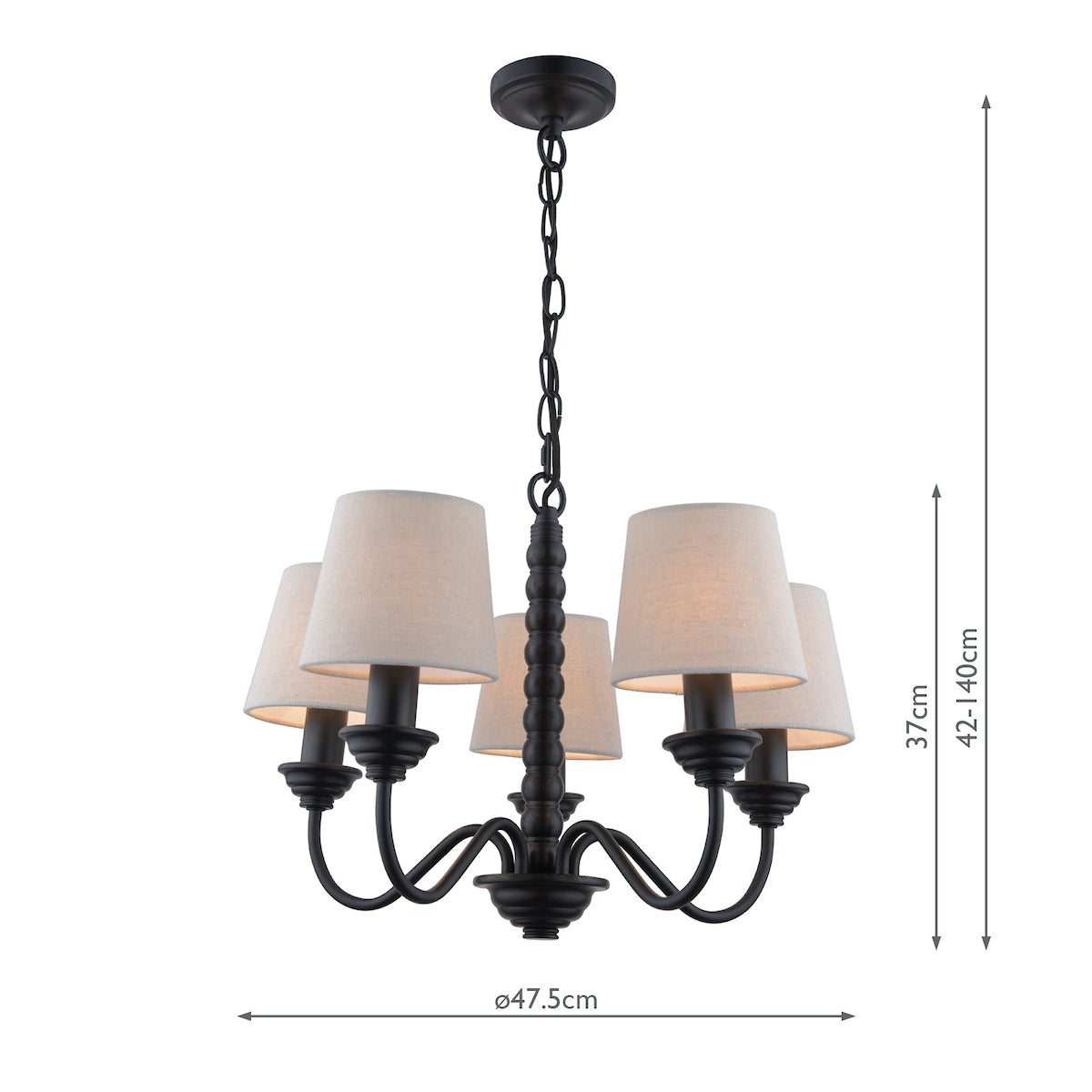 Laura Ashley Norbury 5 Light Armed Pendant Matt Black With Shade