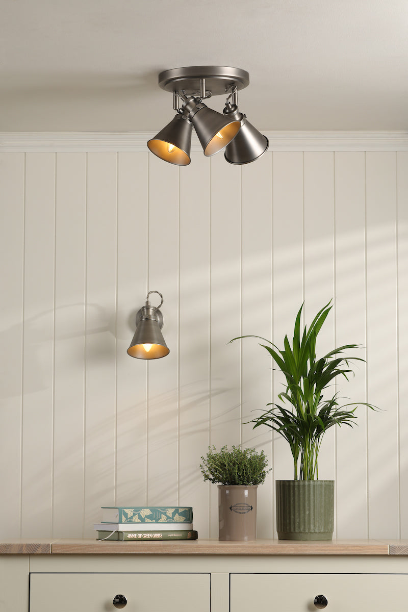 Laura Ashley Rufus 3 Light Plate Spotlight Industrial Nickel