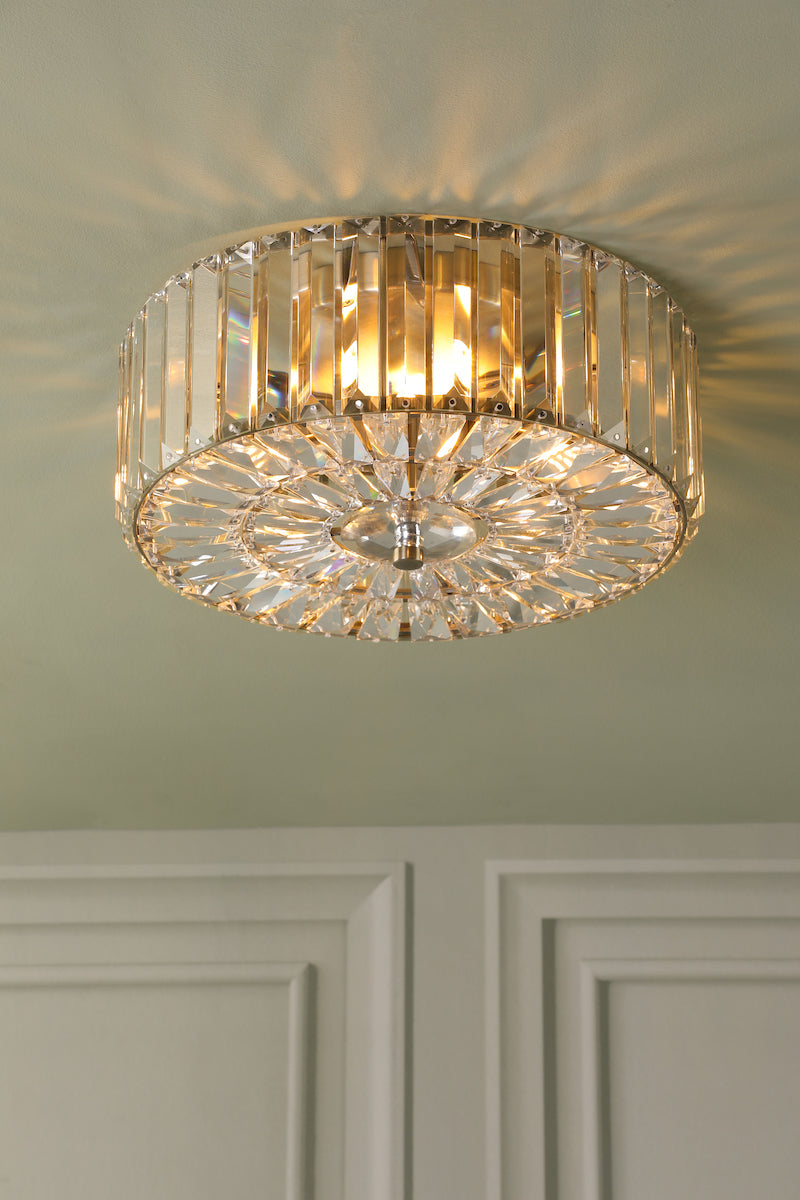Laura Ashley Fernhurst Flush 3 Light Crystal and Antique Brass