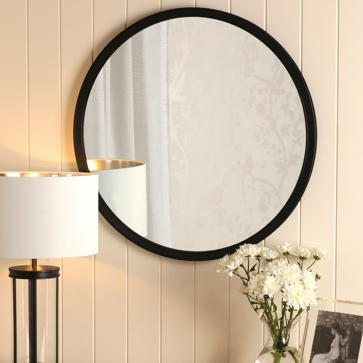 Laura Ashley Harrington Mirror Matt Black and Mirror 60cm