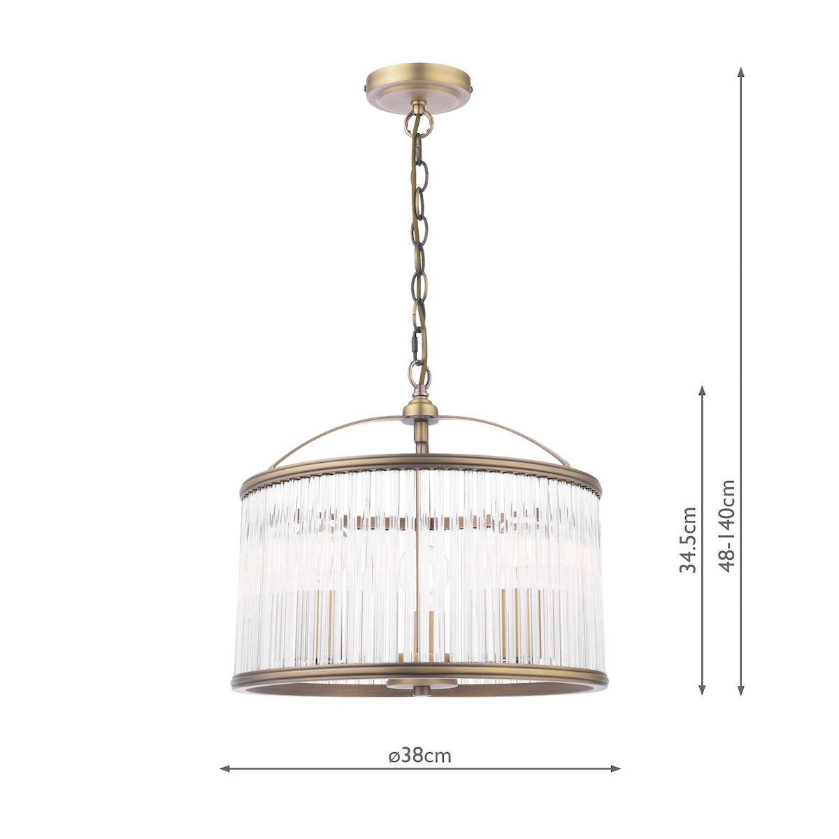 Laura Ashley Sutton 3 Light Pendant Matt Antique Brass and Ribbed Glass