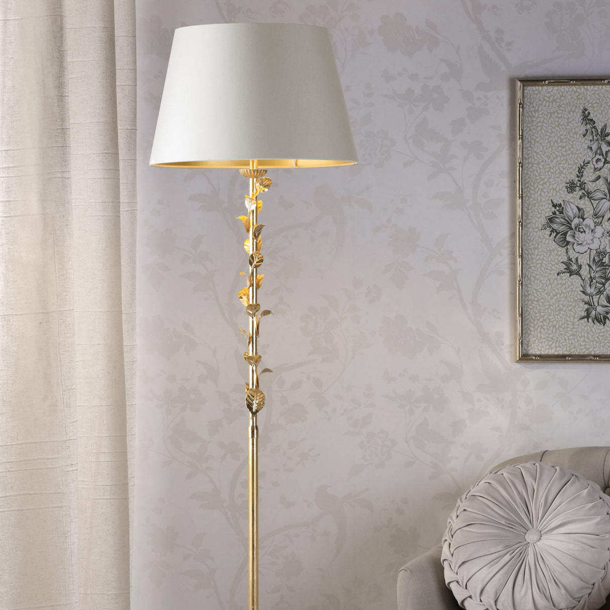 Laura Ashley Halton Floor Lamp Distressed Gold Leaf With Shade