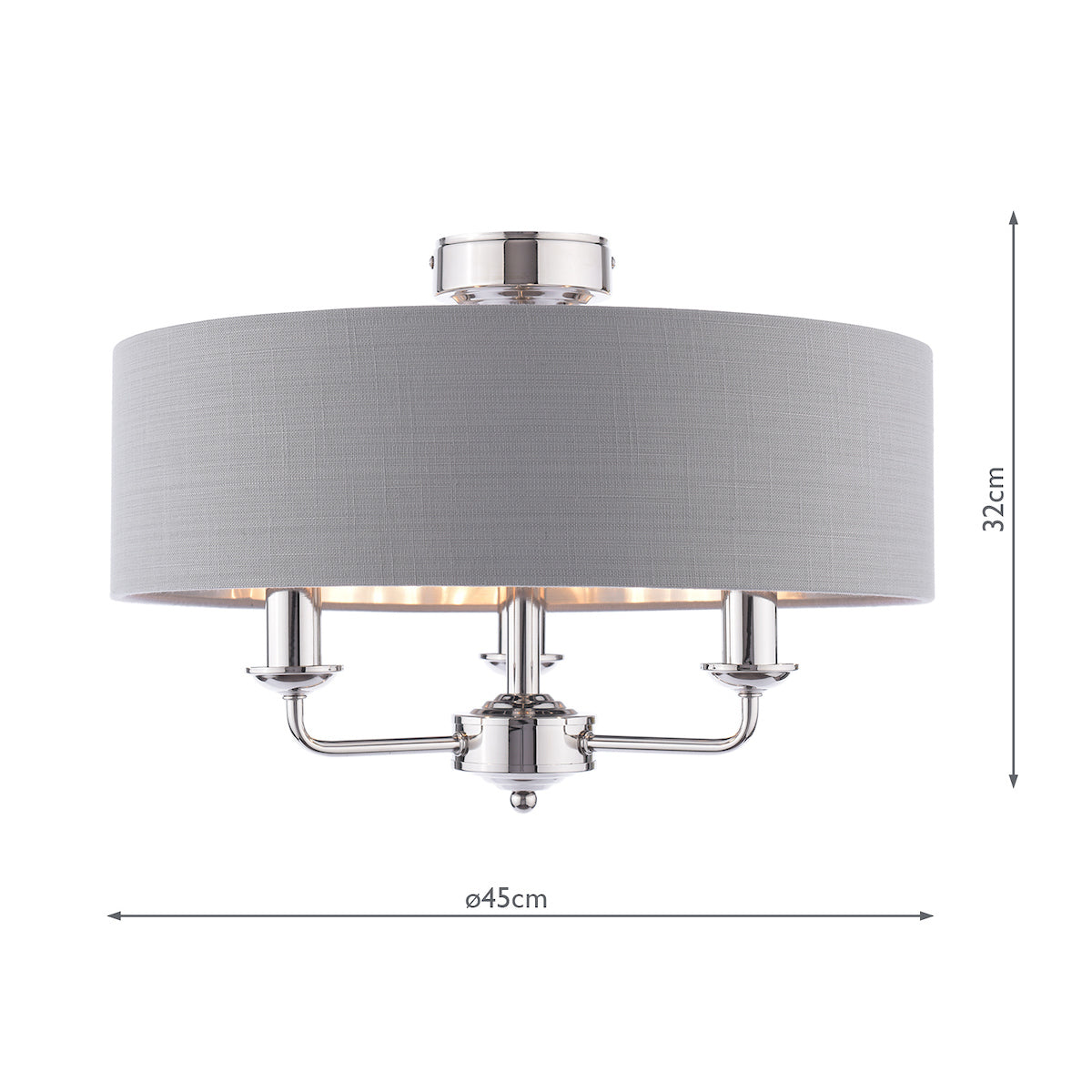 Laura Ashley Sorrento 3 Light Semi-Flush Polished Nickel With Charcoal Shade