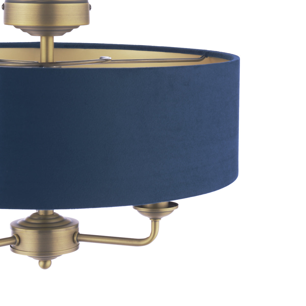 Laura Ashley Sorrento 3 Light Semi-Flush Matt Antique Brass With Blue Shade