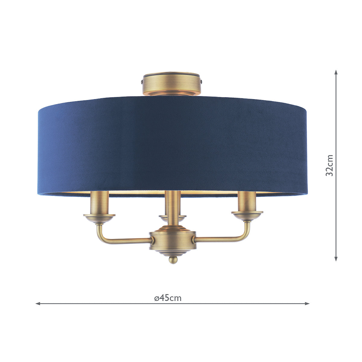 Laura Ashley Sorrento 3 Light Semi-Flush Matt Antique Brass With Blue Shade