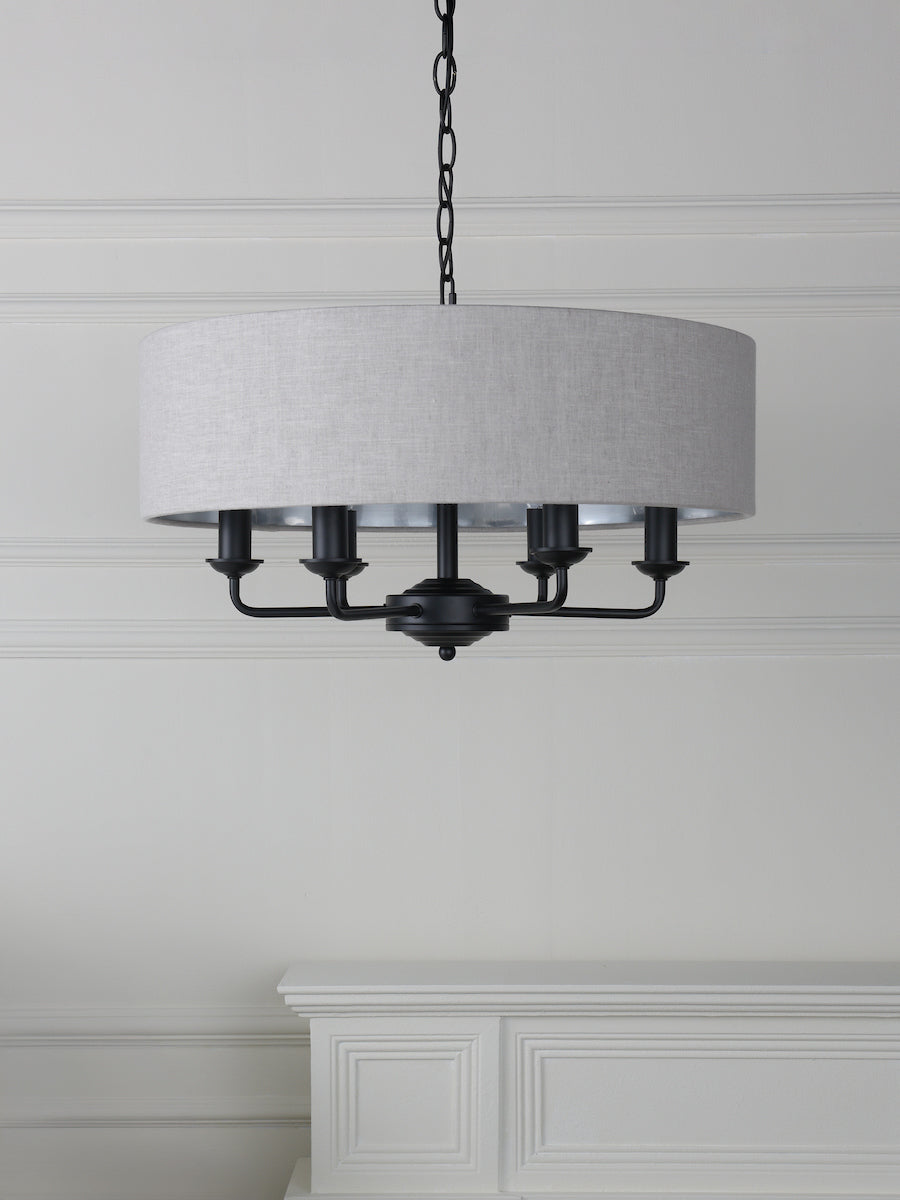 Laura Ashley Sorrento 6 Light Shadelier Matt Black With Natural Shade