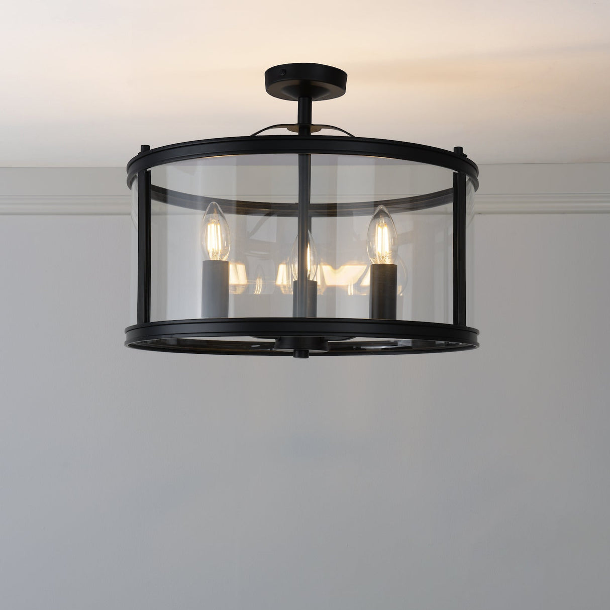 Laura Ashley Harrington 3 Light Semi-Flush Matt Black and Glass