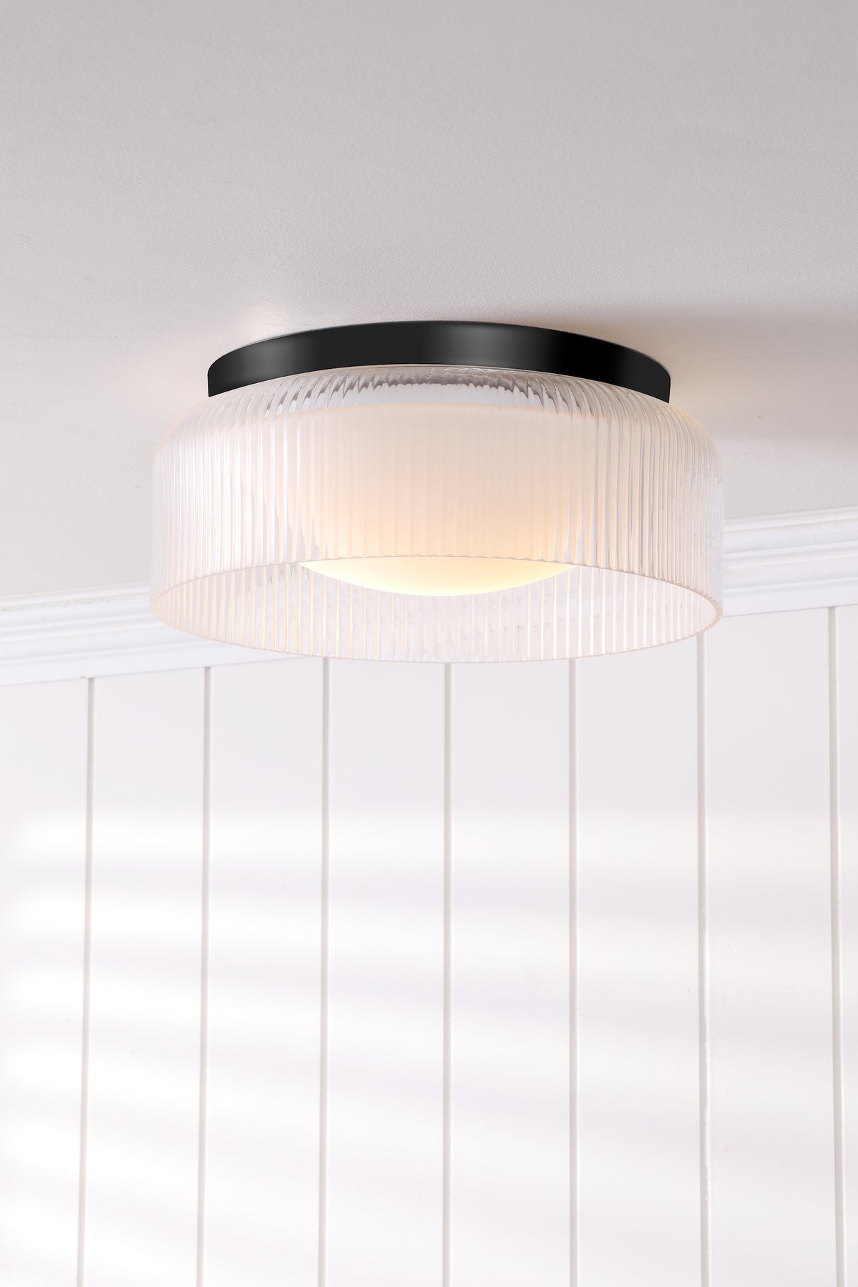 Laura Ashley Charissa Bathroom Ceiling Light Matt Black and Ribbed Glass IP44