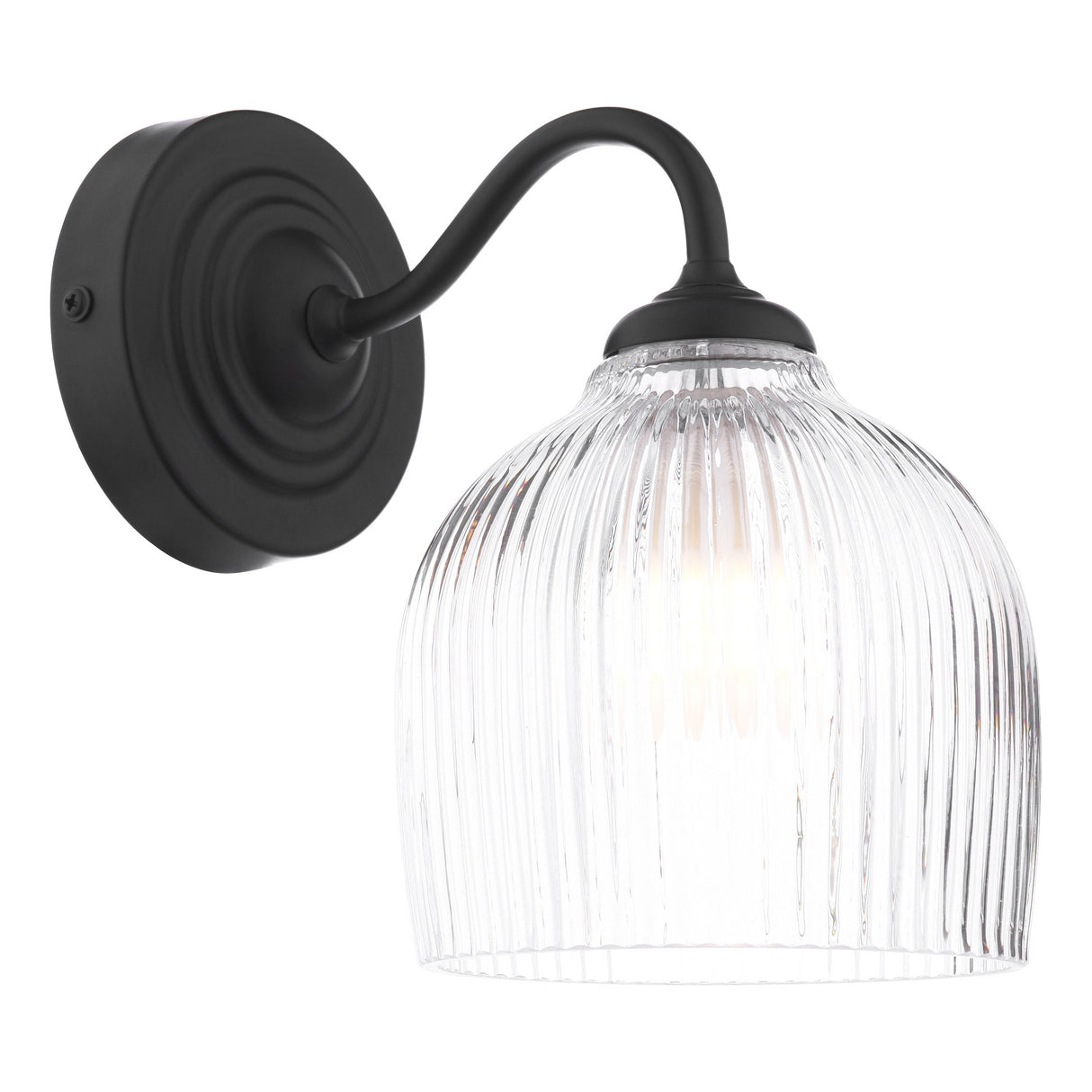 Laura Ashley Charissa Bathroom Wall Light Matt Black and Ribbed Glass IP44