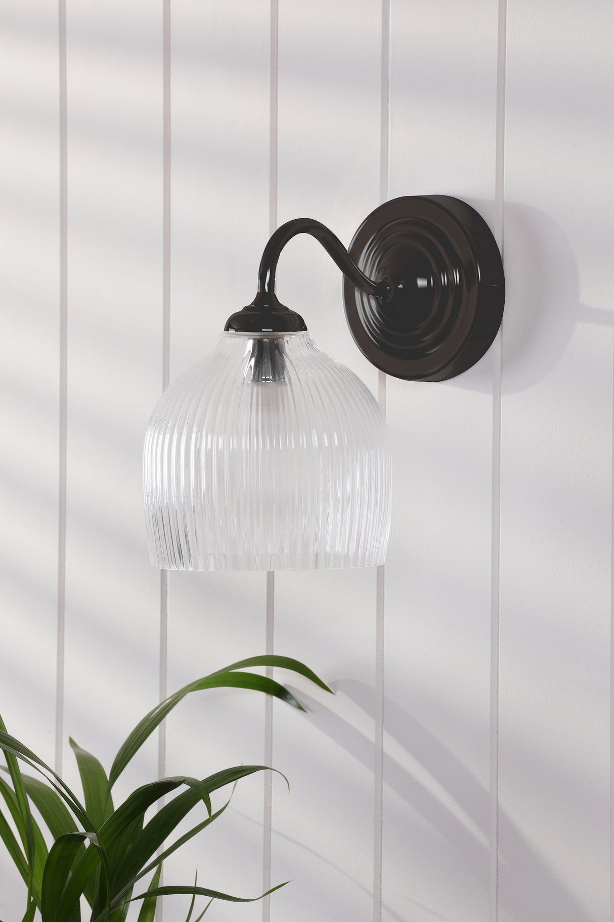 Laura Ashley Charissa Bathroom Wall Light Matt Black and Ribbed Glass IP44
