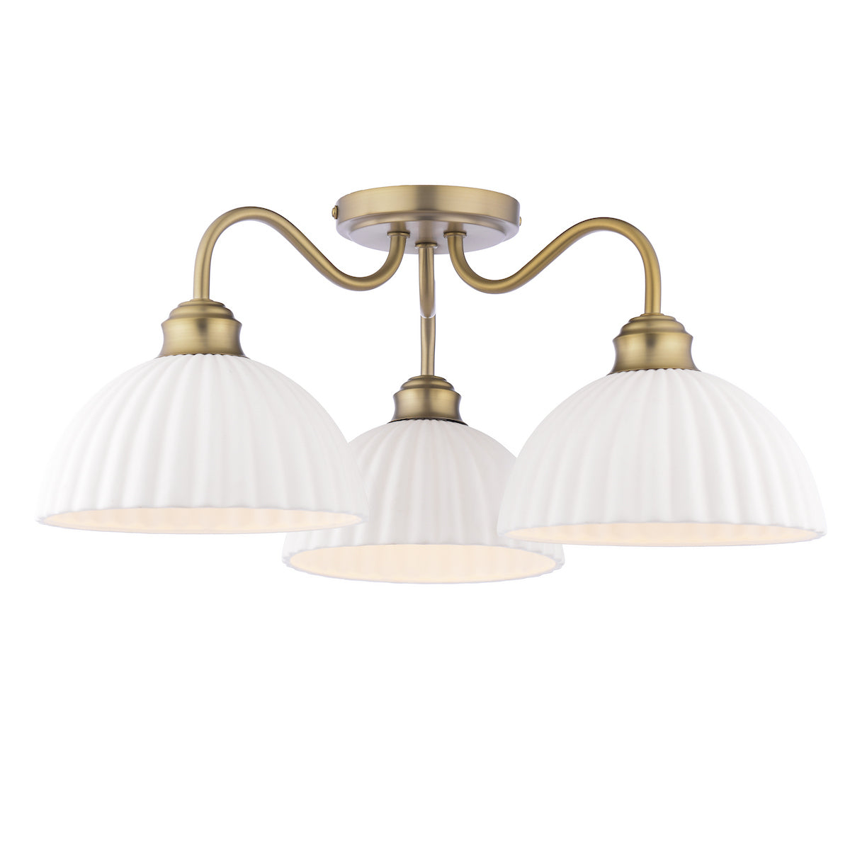 Laura Ashley Durford 3 Light Semi-Flush Matt Antique Brass and White Ceramic