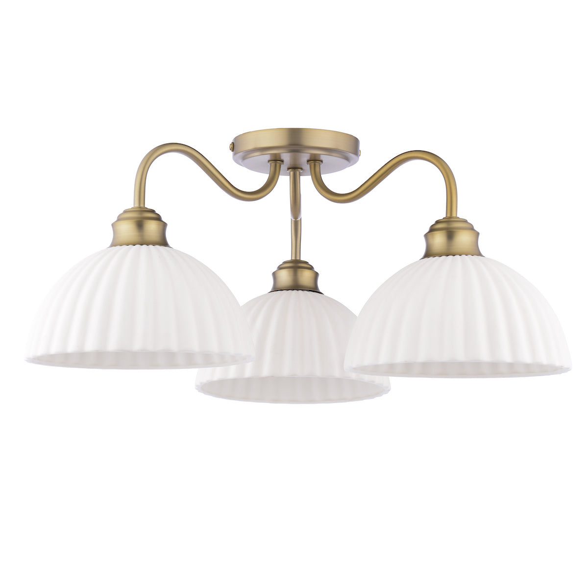 Laura Ashley Durford 3 Light Semi-Flush Matt Antique Brass and White Ceramic