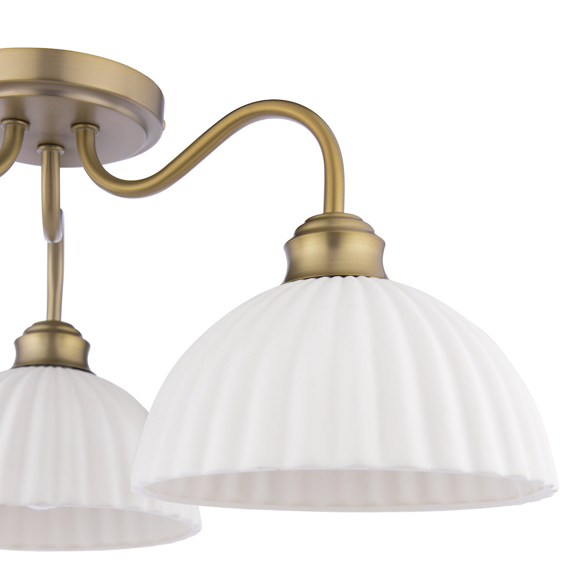 Laura Ashley Durford 3 Light Semi-Flush Matt Antique Brass and White Ceramic