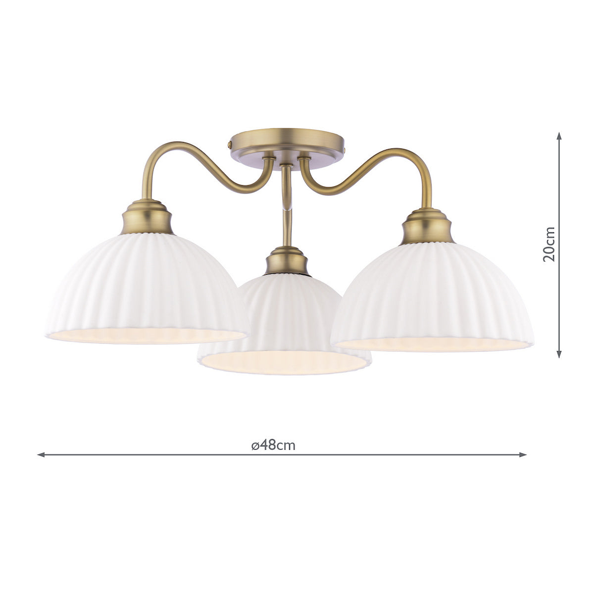 Laura Ashley Durford 3 Light Semi-Flush Matt Antique Brass and White Ceramic