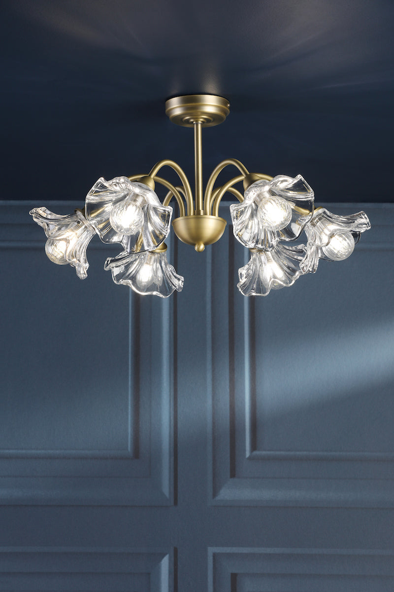 Laura Ashley Kerswell 6 Light Semi-Flush Matt Antique Brass and Glass