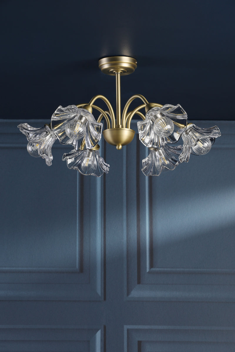 Laura Ashley Kerswell 6 Light Semi-Flush Matt Antique Brass and Glass